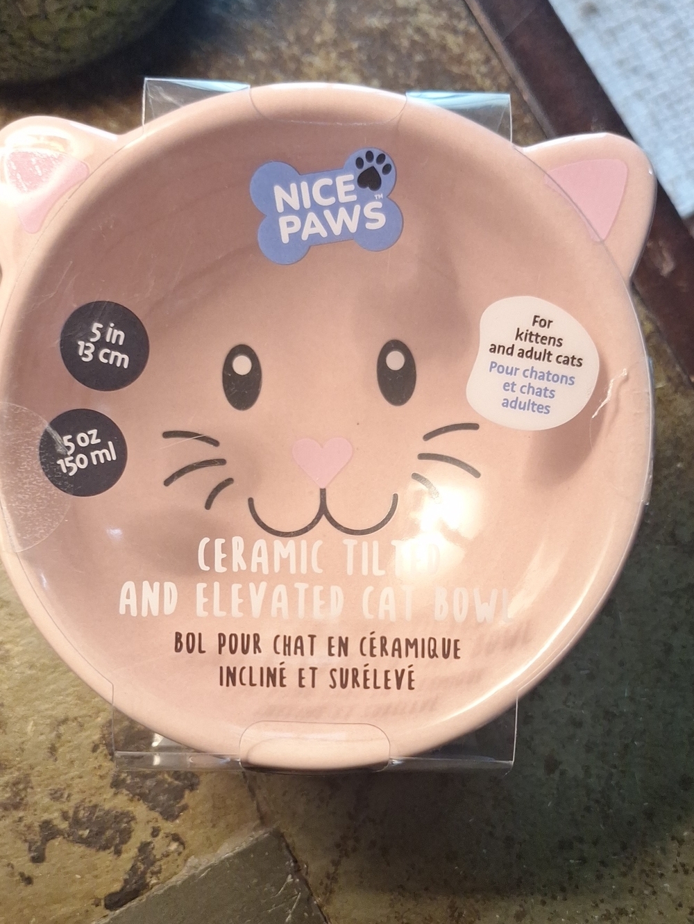 Ceramic Tilted & Elevated Cat Bowl - Pink